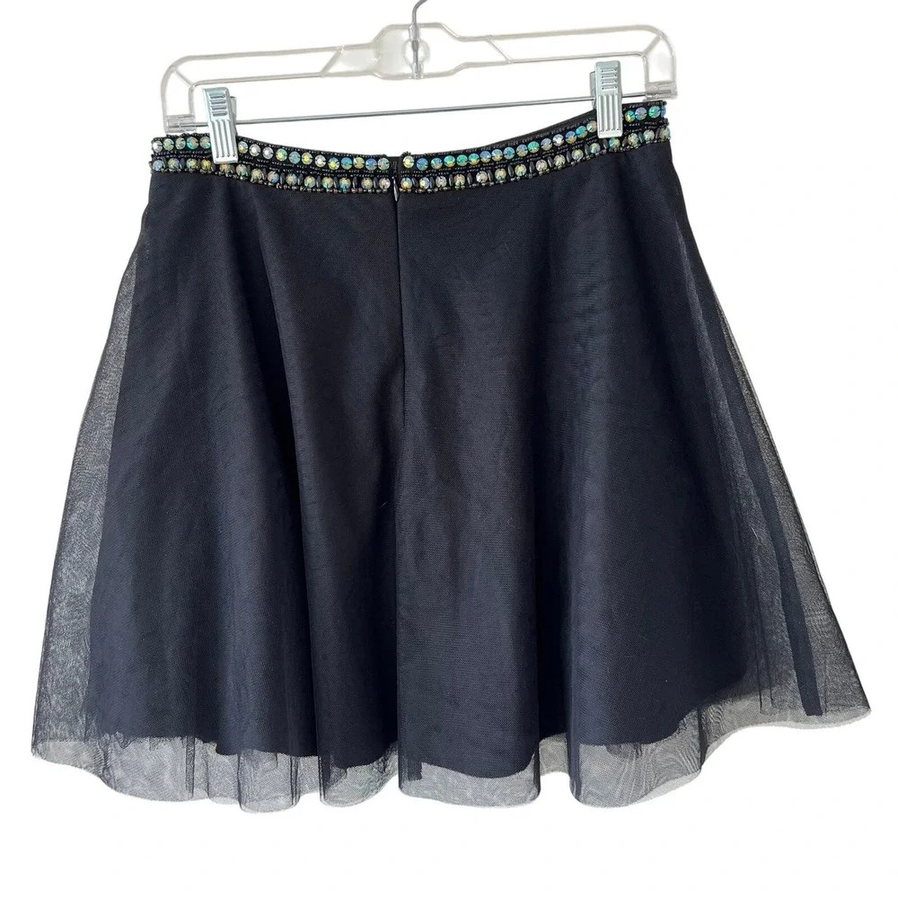 Crystal Doll Y2K Mesh Mini Skater Skirt Sz 5 Beaded Waist Sparkly  Party Emo Alt